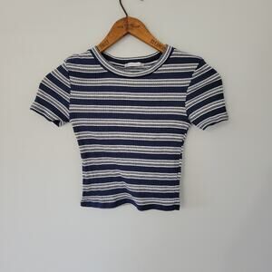 Zara Trafaluc Ribbed Crop Shirt Striped Blue M